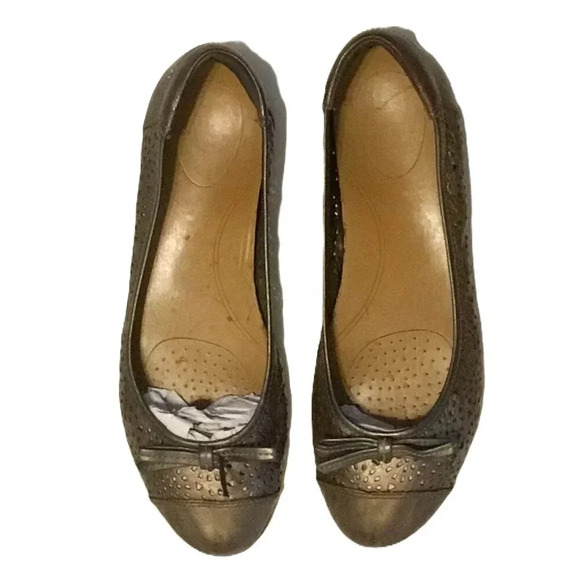 Clarks Bendables Poem Journal Die Cut Slip On Metallic Pewter Ballet Flats 9.5M - Picture 2 of 6